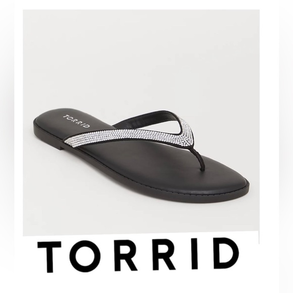 torrid Shoes - Torrid 12W Rhinestone Flip Flops Black Wide Width